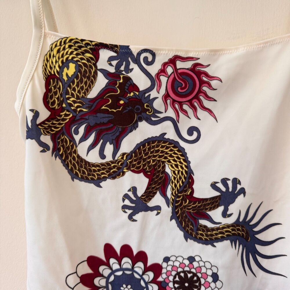 Occhi Verdi by La Perla Women's White Dragon Floral Print Swim Tank Top Size 46 - Picture 3 of 6